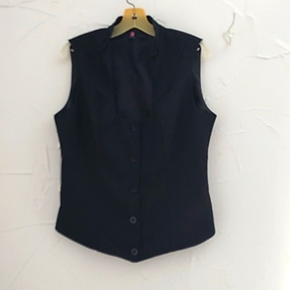 Y2K Kancy Kole Black Button Up‎ Vest Size Large U Neckline Gothic Dark Ac…